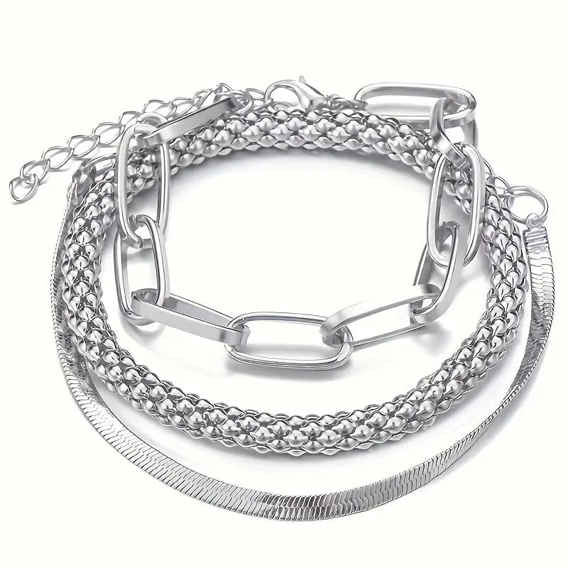 Set 3 Vintage Damenarmbänder Mehrlagig Gold mit Schlangenkette — Zahlen Sie 2, Erhalten Sie 3