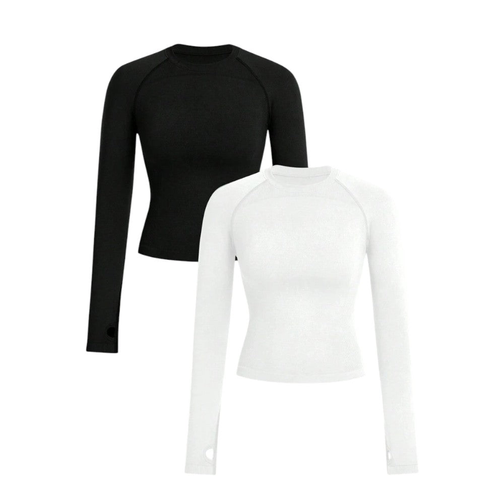 PowerFit Pack 2 Damen Sport T Shirts Nahtlos Rundhals Raglan Ärmel Elegant und Bequem
