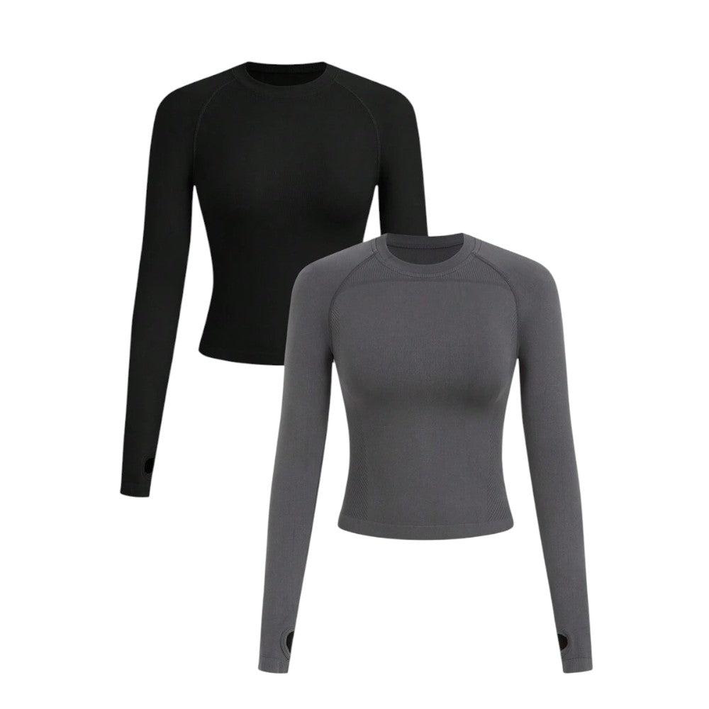 PowerFit Pack 2 Damen Sport T Shirts Nahtlos Rundhals Raglan Ärmel Elegant und Bequem