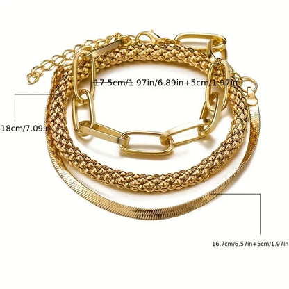 Set 3 Vintage Damenarmbänder Mehrlagig Gold mit Schlangenkette — Zahlen Sie 2, Erhalten Sie 3