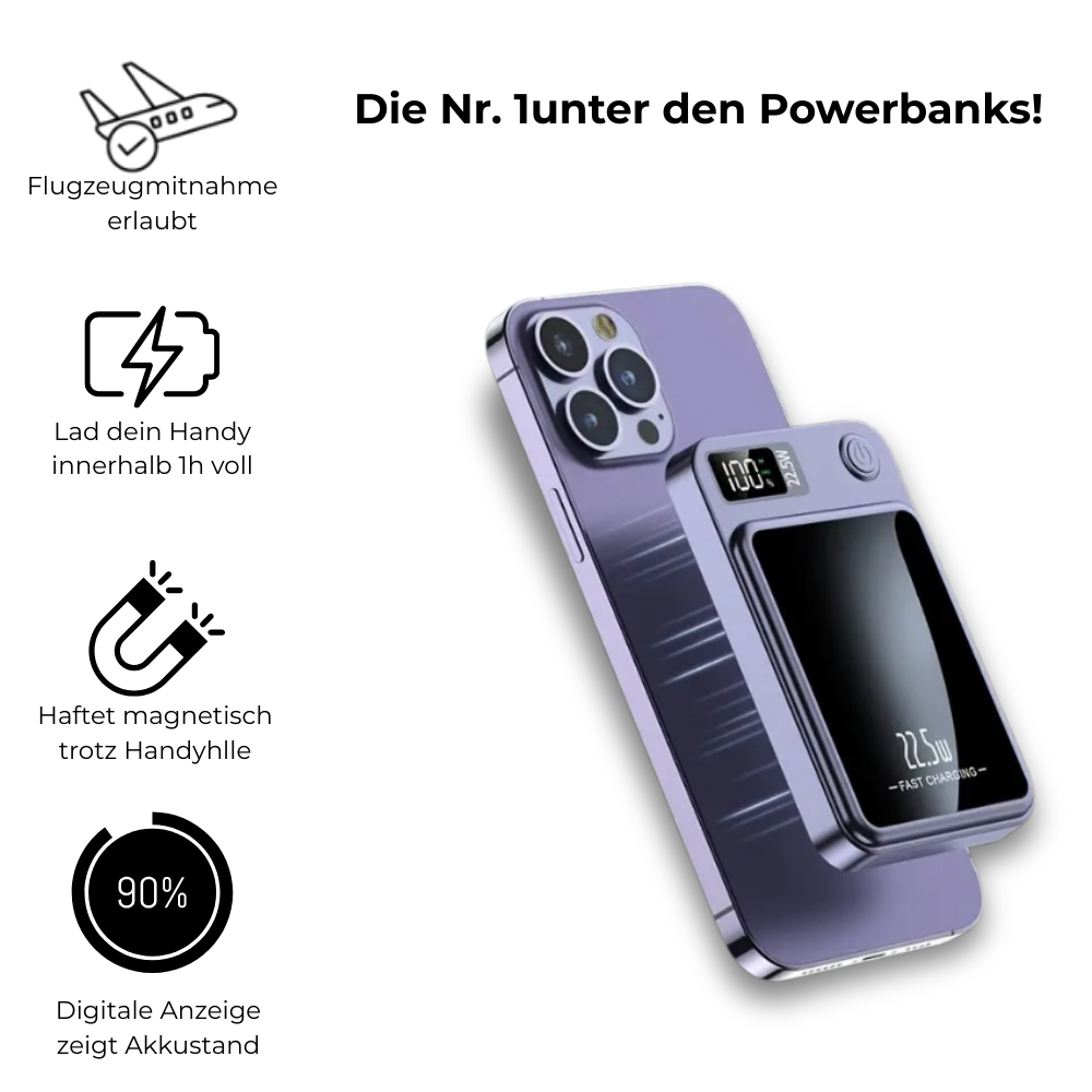 KOILAGER® Magnetische Powerbank 10000mAh Ultradünn 22,5W Schnellladung Wireless LED
