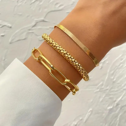 Set 3 Vintage Damenarmbänder Mehrlagig Gold mit Schlangenkette — Zahlen Sie 2, Erhalten Sie 3