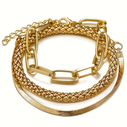 Set 3 Vintage Damenarmbänder Mehrlagig Gold mit Schlangenkette — Zahlen Sie 2, Erhalten Sie 3