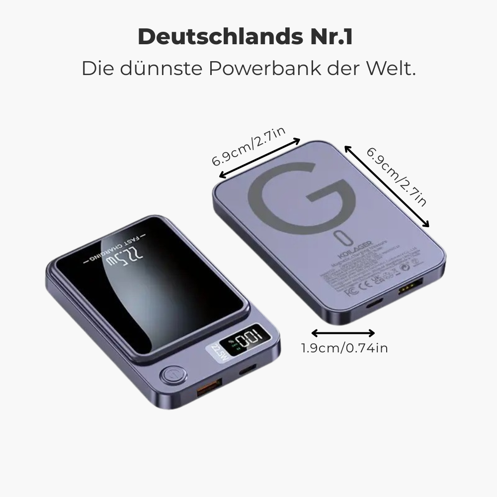KOILAGER® Magnetische Powerbank 10000mAh Ultradünn 22,5W Schnellladung Wireless LED
