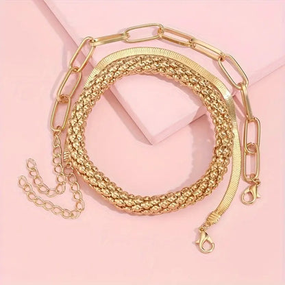 Set 3 Vintage Damenarmbänder Mehrlagig Gold mit Schlangenkette — Zahlen Sie 2, Erhalten Sie 3