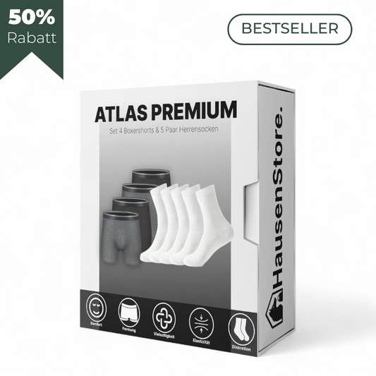 Lagerabverkauf 50% Rabatt Atlas Premium Set 4 Boxershorts & 5 Paar Herrensocken