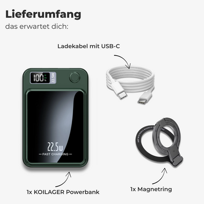 KOILAGER® Magnetische Powerbank 10000mAh Ultradünn 22,5W Schnellladung Wireless LED