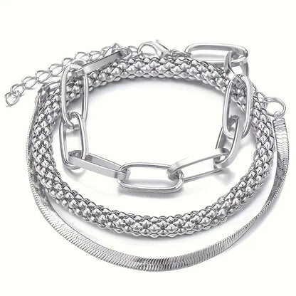 Set 3 Vintage Damenarmbänder Mehrlagig Gold mit Schlangenkette — Zahlen Sie 2, Erhalten Sie 3