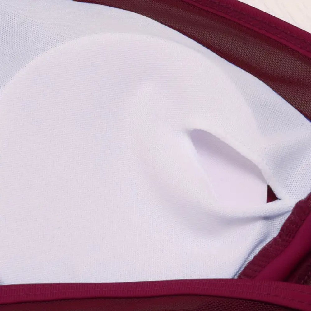 AquaLuxe Damen Badeanzug One Piece Mesh V-Ausschnitt Bauchkontrolle