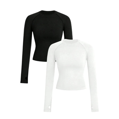 PowerFit Pack 2 Damen Sport T Shirts Nahtlos Rundhals Raglan Ärmel Elegant und Bequem
